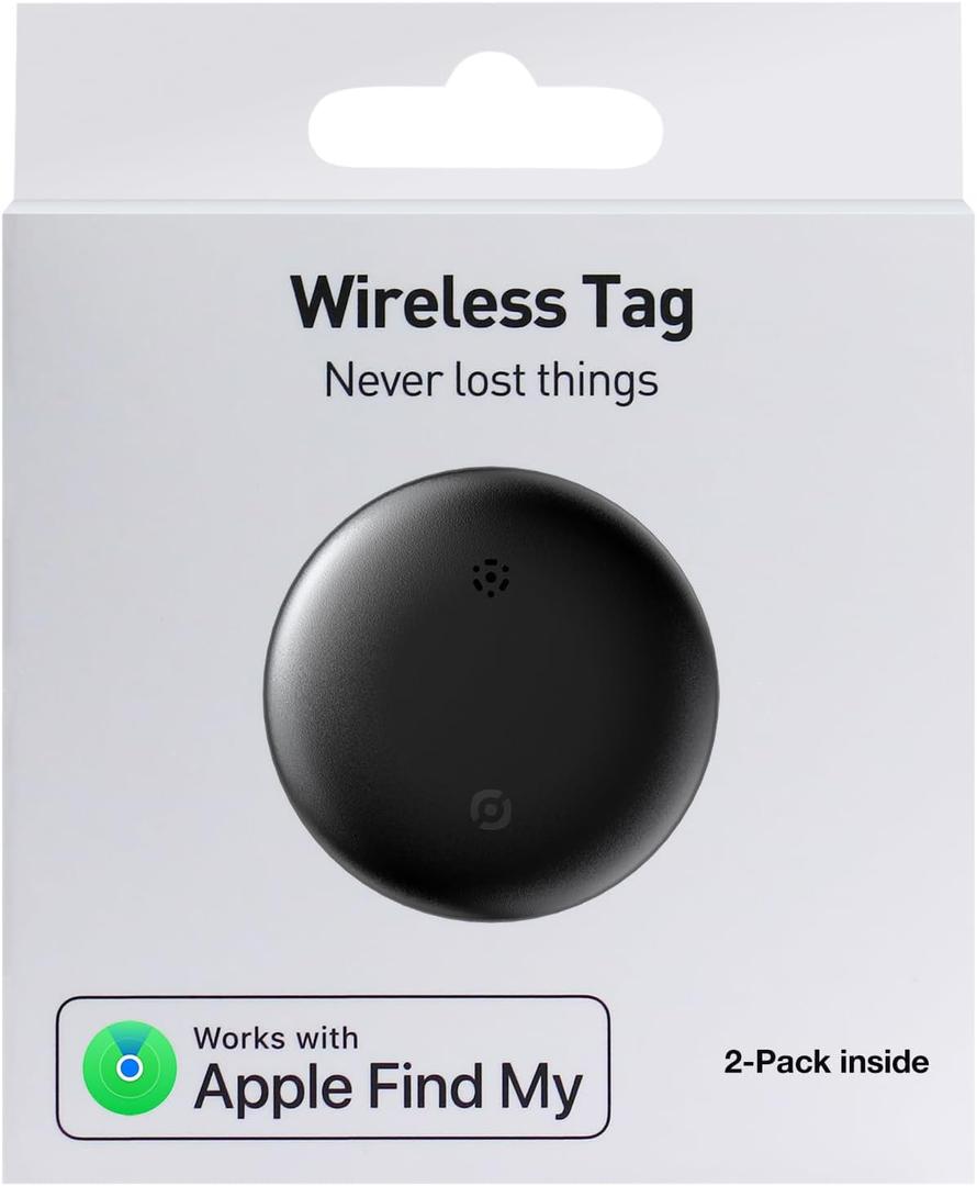 2-Pack Air Tracker Tags, [Apple MFi Certified] Works with Apple Find My (iOS Only) for Worldwide Tracking, Bluetooth Locator with Replaceable Battery for Keys, Pets, Cars, Luggage, Backpacks