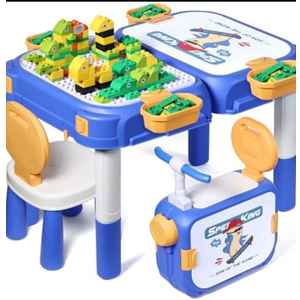 fygurso Toddler Table and Chair Set, Water/Sand Sensory Rideable Building Block Kids Table and Chairs with 90 Pcs Compatible Large Bricks, Kids Activity Table with Storage, STEM Toys for Kids Ages 3+
