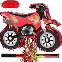 WERNNSAI Motorcycle Piñata - Dirt Bike Piñata with Stick and Blindfold, for Men Motorcycle Themed Birthday Party Decorations, Celebration Game Supplies (16.5" x 12.4" x 2.9")