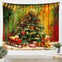 Merry Christmas Wall Hanging Art,Christmas Tree Tapestry Kids Boys Girls Adults Home Room Decor,Snowflake Winter Theme Wall Blanket,Rustic Wooden Stripes Porch Hangings,59.1x59.1
