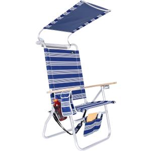 17 Inches High Seat Big Tycoon Aluminum Tall Beach Chair with Canopy for Adults, 4 Reclining Positions, Drink Holder, Storage Pouch (Stripe Ns1)