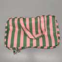 Toiletry Bag for Women Travel Water-resistant Cosmetic Bag Fashion Stripes Makeup Bag with Hanging Hook Preppy for Store Toiletries Cosmetic Accessories Medium Green