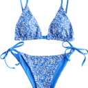 ZAFUL Women's Triangle Bikini Floral String Bikini Set Two Piece Swimsuit Bathing Suits (Medium, 2-ocean Blue)