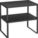 SONGMICS Spice Racks, Set of 2 Metal Cabinet Shelf Organizers, Countertop Organizers, Shelf Risers, Stackable, Expandable, Ink Black UKCS001B01