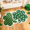 2 Pieces Shamrock Bathroom Rugs St Patricks Day Clover Bath Mat Absorbent Non Slip Clover Door Mats for Irish Holiday Decor Shower Bathtub Bedroom Kitchen Entrance Door Carpet