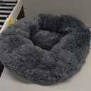rabbitgoo Cat Beds for Indoor Cats, 20 inches Cat Bed Machine Washable, Fluffy Round Pet Bed Non-Slip, Calming Soft Plush Donut Cuddler Cushion Self Warming for Small Dogs Kittens, Dark Grey, Medium