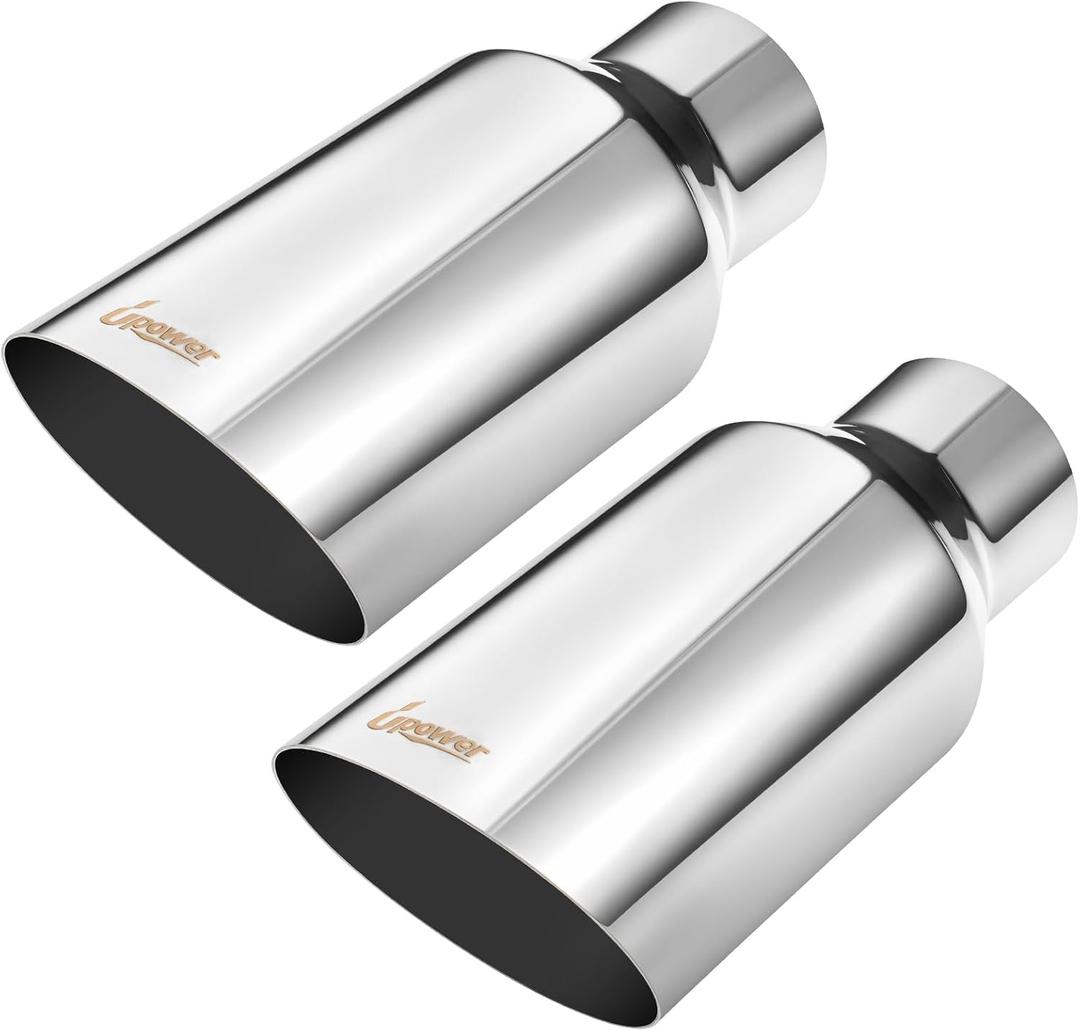 Upower Pack of 2 Exhaust Tip 2.5 inch Inlet 4 inch Outlet 9" Long Stainless Steel Chrome Polished 2.5" to 4" Diesel Exhaust Tailpipe Tip Slant Cut