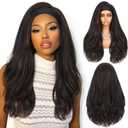 LADY MIRANDA 26 Inch Yaki Wavy Headband Wig for Black Women Kinky Straight Half Wig with Layered Blowout Texture Glueless Wear and Go Synthetic Wig Natural-Looking Headband Wigs for Black Women P1B/30