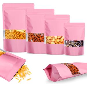100 PCS Smell Proof Bags, Resealable Packaging Bags Matte Stand Up Foil Pouch with Clear Window, 4.7x7.9 Inch Sealable Smell Proof Pouch for Food Storage Small Business PackagingPink