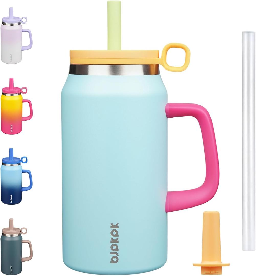 BJPKPK 50oz Insulated Tumbler with Handle Stainless Steel Travel Coffee Mug with Lid Reusable Large Water Bottle with Straw,Sky Blue