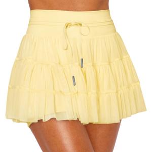 Women's Tennis Skirt with Shorts High Waisted Golf Athletic Skirts with 2 Pockets Pleated Tulle Skort Ruffle, Yellow, Medium Size