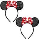 2 Pack Red Mouse Ears Headbands for Women Girls, Sequin Bow Headband for Cosplay Costume Birthday Party Decorations Hair Accessories