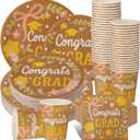 FoldTier 200 Pcs Boho Graduation Party Supplies Floral Graduation Plates and Napkins Cups Congrats Grad Party Decorations Farmhouse Class of 2026 Disposable Paper Tableware Set 7 Inch 9 Inch
