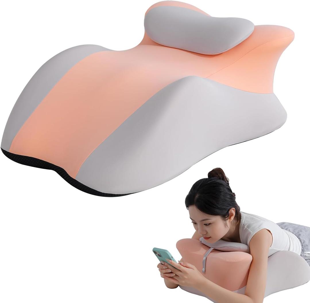 SheRest Adjustable Headrest Reading Pillow for Bed Adults - Memory Foam Back Support Wedge for Acid Reflux, Snoring & Legs, Pink and Gray (22.8"x15"x9")