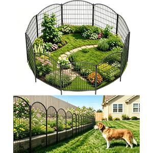 3-Layer Garden Fence with Gate 10 Panel 32in H×23ft L | Reinforced Metal Structure, 4 Locks for 2 Gates, Tight Mesh Block Rabbits, No Dig Easy Assembly, Rustproof For Outdoor Garden