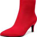 DREAM PAIRS Women's Kitten Heel Ankle Boots Pointed Toe Side Zipper Fall Leather Ankle Booties for Office Work (6.5, Red)