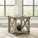Signature Design by Ashley Aldwin Casual Farmhouse Rectangular End Table with Crossbuck Details, Metal Bracket Accents, Wood, 25" High, Weathered Gray, 26" W x 24" D x 25" H