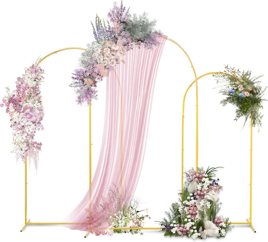 Wedding Arch Backdrop Stand 7.2FT, 6.6FT,6FT Set of 3 Gold Metal Arch Backdrop Stand for Wedding Birthday Party Baby Shower Graduation Floral Balloon Ceremony Decoration(Gold, 7.2FT, 6.6FT, 6FT)