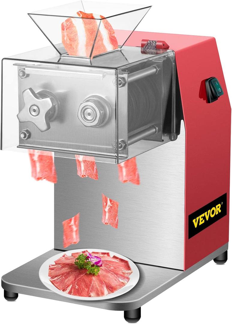 VEVOR Commercial Meat Cutting Machine, 551 Lbs/H 850W Meat Shredding Machine, 3.5mm Blade Electric Meat Cutter, Stainless Steel Restaurant Food Cutter, for Kitchen Supermarket Lamb Beef Chicken, Red