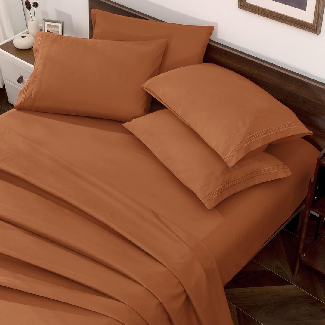 Horbaunal Caramel Pumpkin Full Size Sheet Set - 3 Piece Luxury 1800 Thread Count Bedding Sheets & Pillowcases - 16 Inch Deep Pocket Microfiber Bedding Set - Soft & Wrinkle Bed Sheets