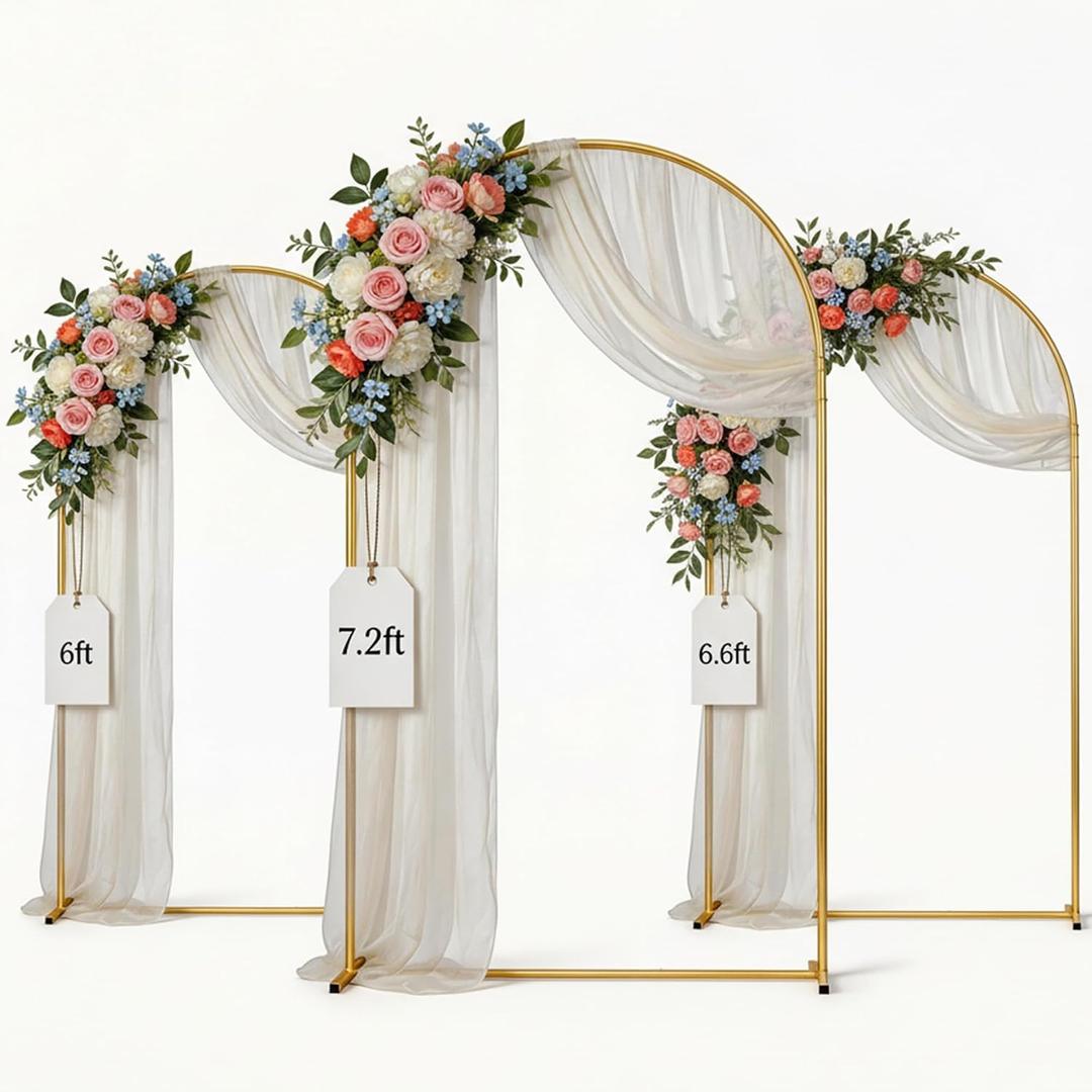 (7.2FT, 6.6FT, 6FT) Gold Metal Arch Backdrop Stand for Weddings, Birthdays & Garden Decor, Semicircle Frame, Sturdy Powder-Coated Metal, Easy to Assemble, Indoor & Outdoor Use