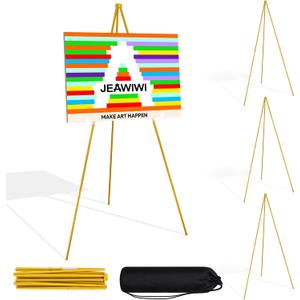 JEAWIWI 4PCS Golden Easel Stand for Wedding Sign Stand, 66 Inch Adjustable Metal Easels for Display, Portable Folding Easel for Wedding, Display Show, Arts, Poster with Portable Bags