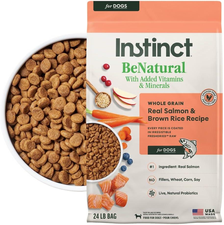 Instinct BeNatural, Natural Dry Dog Food, Raw Coated Kibble, Whole Grain - Real Salmon & Brown Rice, 24 lb. Bag (EXP 12/27/27)