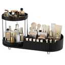 Makeup Organizer Countertop with Partition Slot for Vanity, Plastic Vanity Storage, 2-in-1 Large Desk Makeup and Skincare Organizers with Perfume Tray for Cosmetics Bathroom (Black)