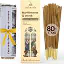 Calmveda Church Frankincense and Myrrh Incense - 80 Sticks, Charcoal Free, Handmade from Upcycled Flowers, Spiritual Healing Incense