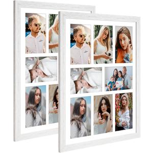 13x17 Collage Frame with 8 Openings 4X6 Pictures, Multiple Picture Frame with Mat, Wall or Tabletop Decor, White Wood Grain,2 Pack