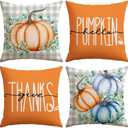 Pack of 2 Artscope Fall Decorative Throw Pillow Covers 20x20 Inch Set of 4, Hello Pumpkin Give Thanks Buffalo Plaid Outdoor Farmhouse Pillow Cases for Home Sofa Couch-Orange