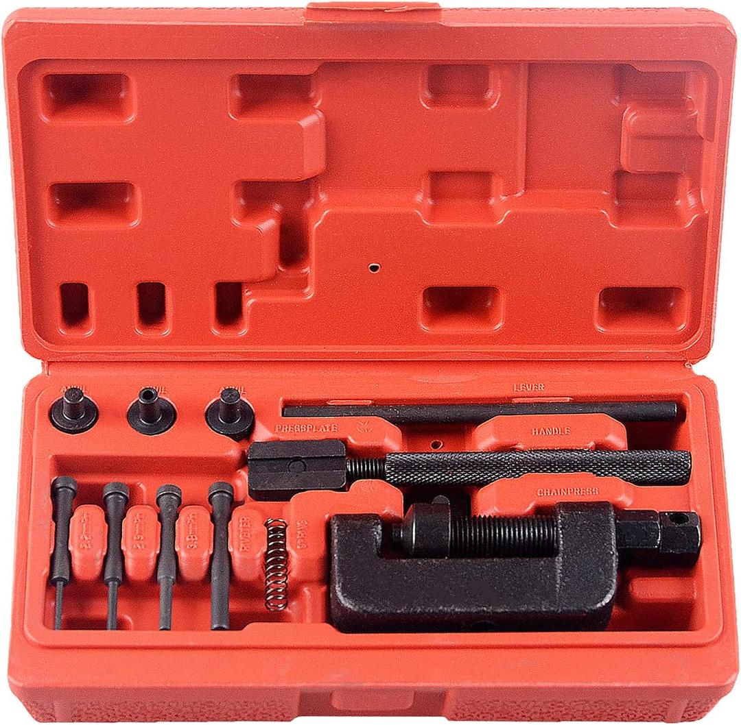 13 pcs Motorcycle Chain Breaker Set,Chain Removal Tool Chain Cutter and Riveter Kit for Cam and 25 to 630 Chains