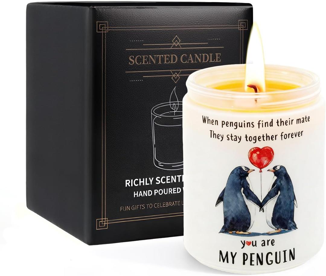 Lavender Pine Scented Candle Gift for Women Wife, You are My Penguin Pattern Jar 7oz Soy Wax Aromatherapy Candle,Gift for Couples, HerAnniversary, Valentine's Day, Birthday
