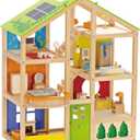 All Seasons Kids Wooden Dollhouse by Hape | Award Winning 3 Story Dolls House Toy with Furniture, Accessories, Movable Stairs and Reversible Season Theme L: 23.6, W: 11.8, H: 28.9 inch