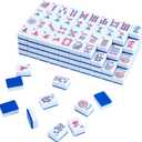 American Mahjong Set: 166 Dark Blue Tiles, 4 Clear Racks with Pushers, Mahjong Bag and Accessories, Mahjong Tile Set for Beginners (Mah-Jongg)