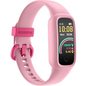 BIGGERFIVE Vigor 2 L Kids Fitness Tracker Watch for Boys Girls Ages 5-15, Activity Tracker, Heart Rate Sleep Monitor, IP68 Waterproof, Pedometer, Calorie Step Counter Watch, Pink