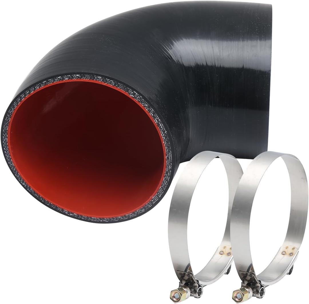 MAYSPARE 90 Degree elbow silicone coupler hose ID 3 inch, 4" (102 mm) leg length, 0.2" (5 mm) wall thickness, with 2PCS T-Bolt Clamps, for Turbo, Intercooler, Intake Piping