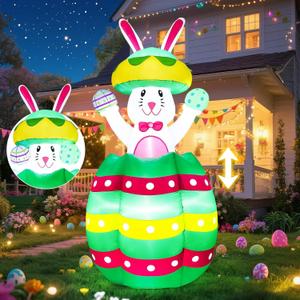 Easter Inflatables Outdoor Decorations 6FT Bunny Blow Up Pop Up and Down Out of Egg Rabbit Inflatable with Bulit-in Led Lights Yard Lawn Party Spring Home Dcor