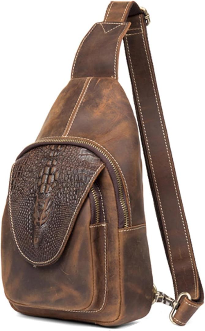 Genuine Leather Sling Bag for Men Women Backpack Chest Shoulder Satchel Crossbody Bags Casual Outdoor Daypack (Deep Brown)