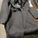 Fazortev Women's Winter Pea Coat Big Lapel Open Front Long Jackets Belted With Pockets (Black) XL