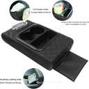 Multi-Functional Adjustable Armrest Cushion - Universal Car Boat Sofa Pad with Built-in Tissue Box & Cup Holder, Faux Leather Storage Organizer for Front/Rear Seats, Yacht, Central Console