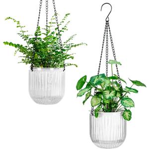 Melphoe 2 Pack Self Watering Hanging Planters Indoor Flower Pots, 5.3 Inch Outdoor Hanging Basket, Plant Hanger with 3Hooks Drainage Holes for Garden Home (White)