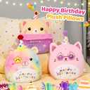 14" Happy Birthday Light up Musical Bear Plush Pillow Cute Rainbow Stuffed Animal Soft Kawaii Birthday Plushie Star Wink Funny Pillows Home Room Decoration Gifts for Toddlers Kids Girls