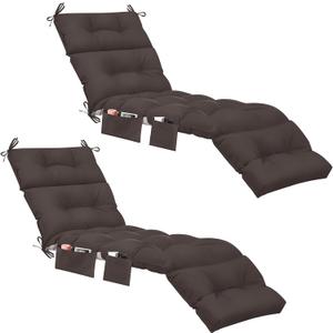 Kigley Outdoor Chaise Lounge Cushions with 3 Side Pocket 74.5 x 22 x 4.7 Inch Patio Chaise Lounge Cushion, Water-Repellent and Fade-Resistant Tufted Summer Replacement(2 Pcs,Dark Brown,Solid Color)
