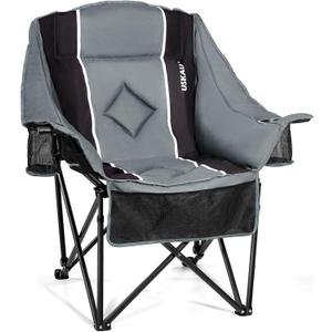 Oversized Folding Camping Chair for Adults Heavy Duty Padded Outdoor Chairs Big and Tall XL Picnic Chair with Cup Holders 400lb Capacity, Comfy for Lawn Sports and Outside Use (Black)