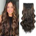 Fliace Clip in Hair Extensions, Highlight balayage dark brown Hair Extensions, Hairpieces, Natural & Blends Well (20inch, 6pcs, Dark roasted coffee & Caraamel brown)