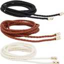 CRASPIRE 6Pcs Thin Braided Belt 3 Colors PU Leather Boho Knotted Waistband Rope 59in(150cm) Adjust Beaded Vintage Skinny Tie Trendy Decorative Woven Waist Cord for Lady Women Summer Skirt Dress