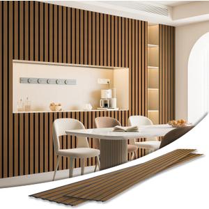 Art3d 4-Pack Glue-On Six-Grid Wainscoting Panel for Interior Wall Decor - 104 x 12 Inch Polystyrene Ultralight Slim Slat Wall Panels for Living Room Bedroom, Rosewood