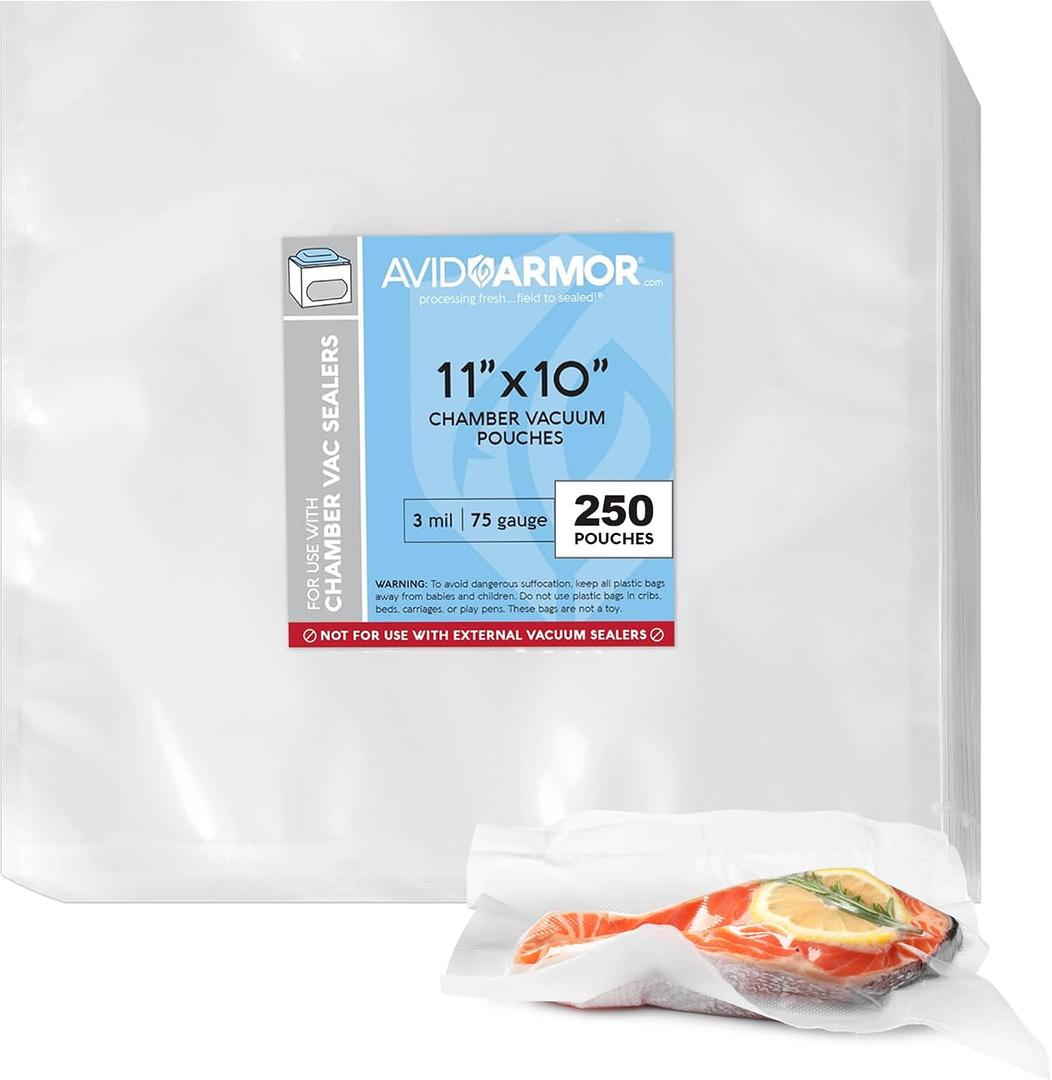Avid Armor Chamber Vacuum Sealer Bags Heavy Duty, BPA-Free, Pre-Cut Chamber Vacuum Bags for Food Preservation, Freezer Storage, Sous Vide and more, 250/Pack (11x10) Multi-Use Vacuum Bags