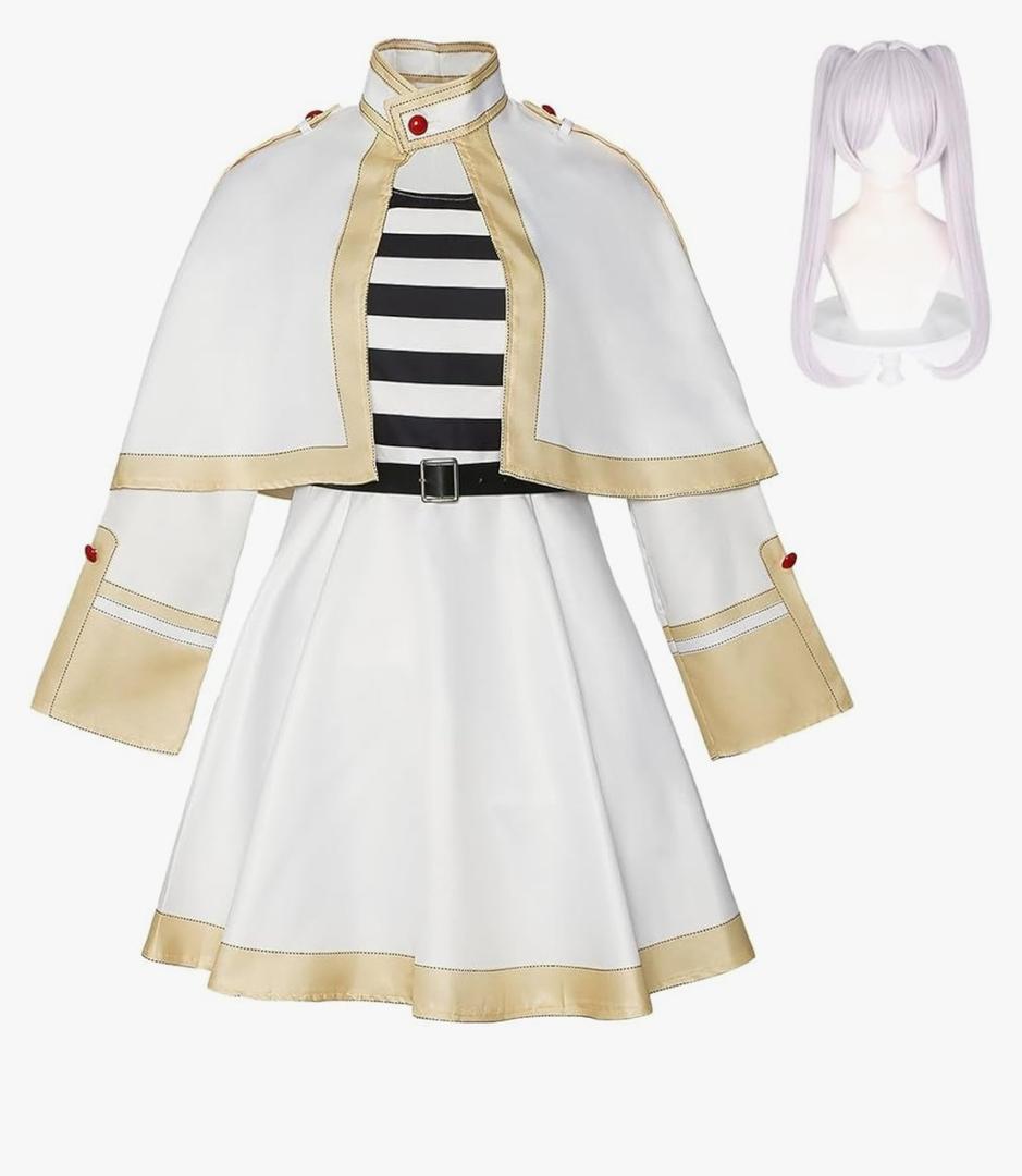 IMDAET Anime Cosplay Costume for Women White Cape Skirt Uniform with Elf Ears for Halloween Party